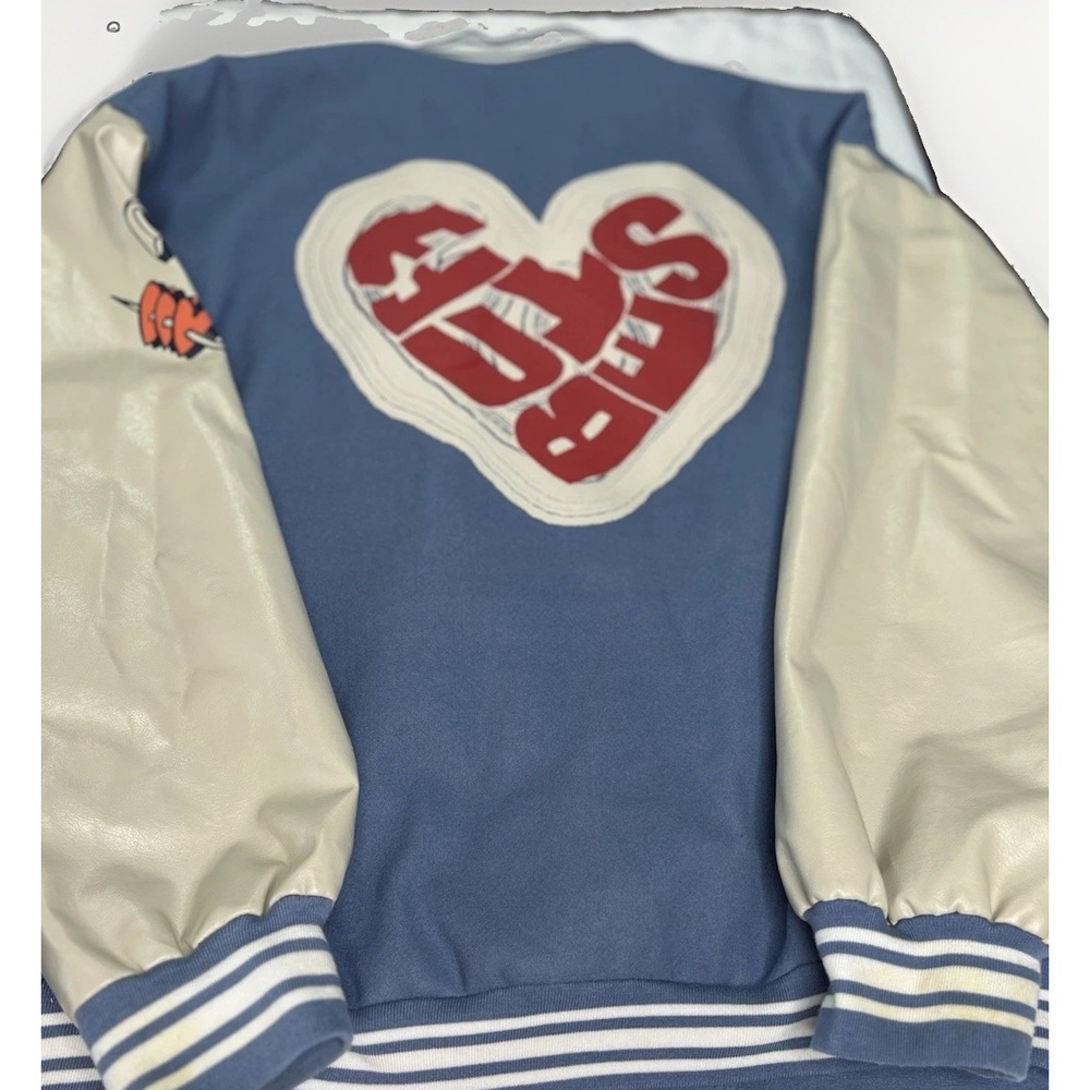 Aelfric Eden 1965 Varsity Jacket Blue Faux Leather Sleeves Men's L